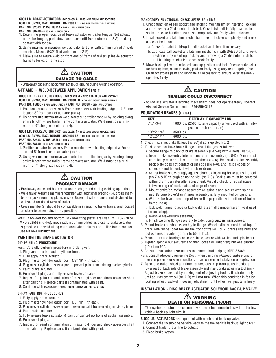 Caution, Warning | atwood Hydraulic Brake Surges User Manual | Page 2 / 7