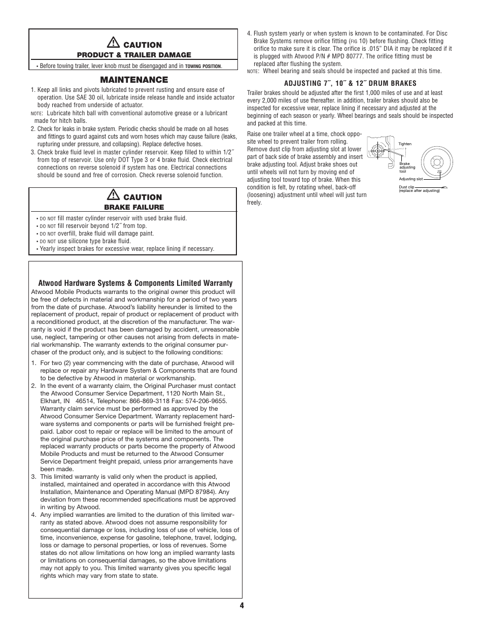 Maintenance | atwood Hydraulic Brake Surges User Manual | Page 4 / 7