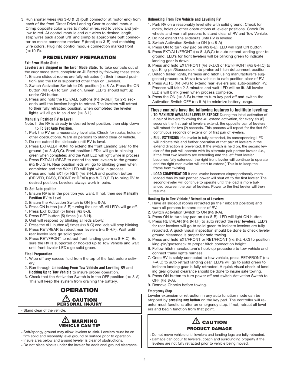 Operation | atwood Levelegs System (towable RV's) User Manual | Page 2 / 6
