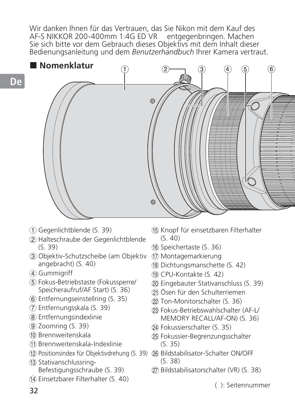 Jp en de fr es se ru nl it ck ch kr | Nikon 200-400mm f 4G ED AF-S VR II Zoom-Nikkor User Manual | Page 32 / 212