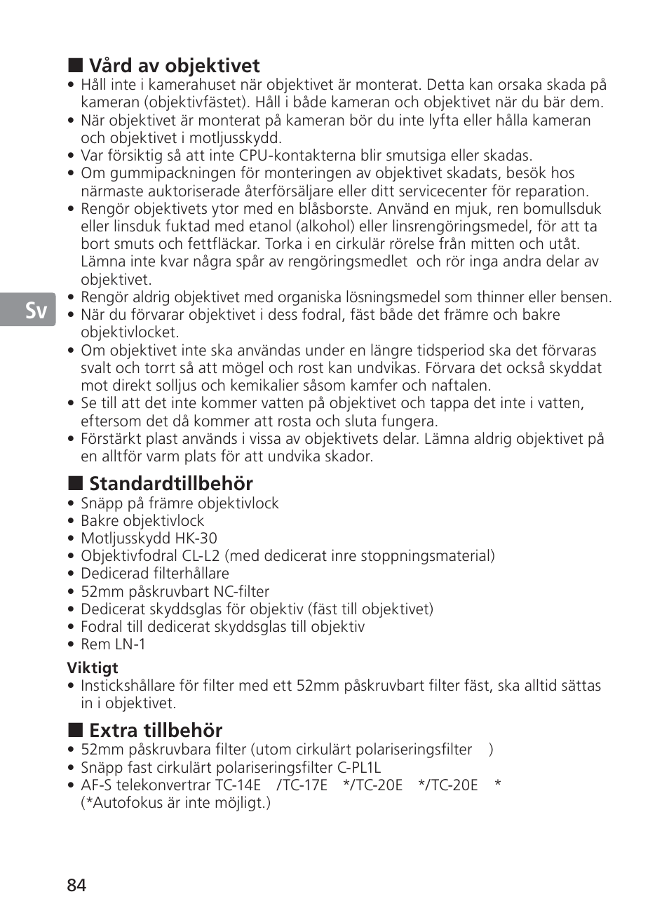 Jp en de fr es sv ru nl it ck ch kr | Nikon 200-400mm f 4G ED AF-S VR II Zoom-Nikkor User Manual | Page 84 / 212