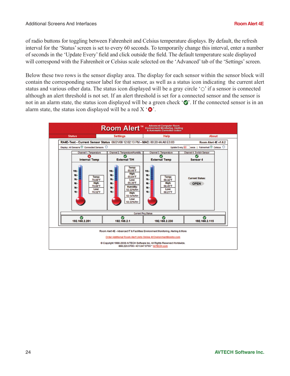 AVTECH Room Alert 4ER Monitor (RA4E-ES1-RAS) User Manual | Page 28 / 32
