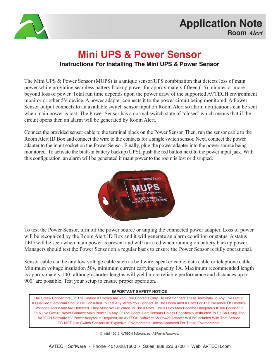 AVTECH Mini UPS & Power Sensor (RMA-MUPS-SEN) User Manual | 1 page