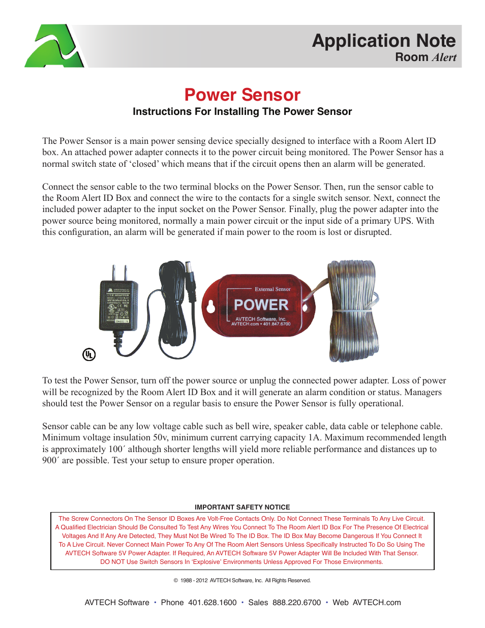 AVTECH Power Sensor (RMA-PS1-SEN) User Manual | 1 page