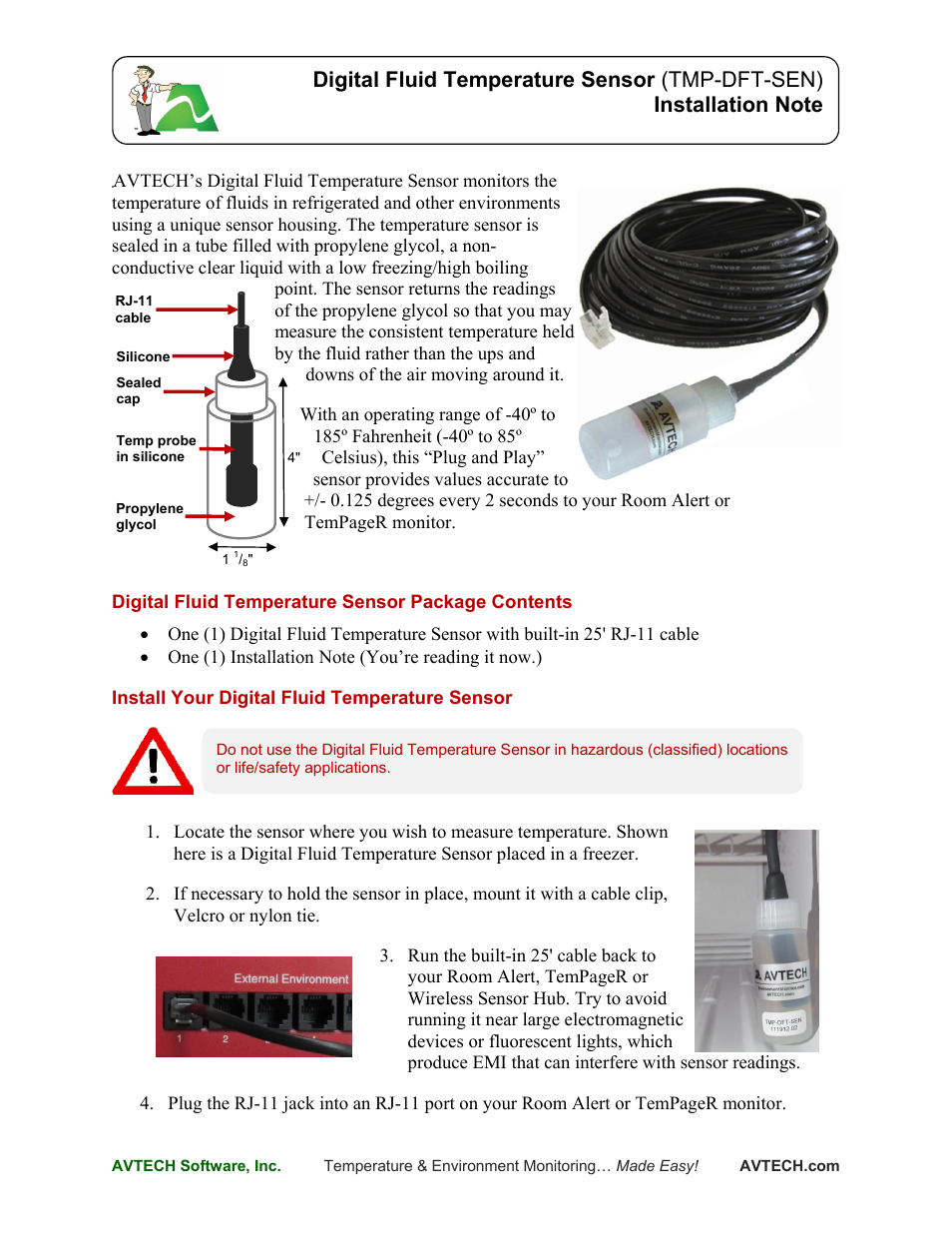 AVTECH Digital Fluid Temperature Sensor (TMP-DFT-SEN) User Manual | 3 pages