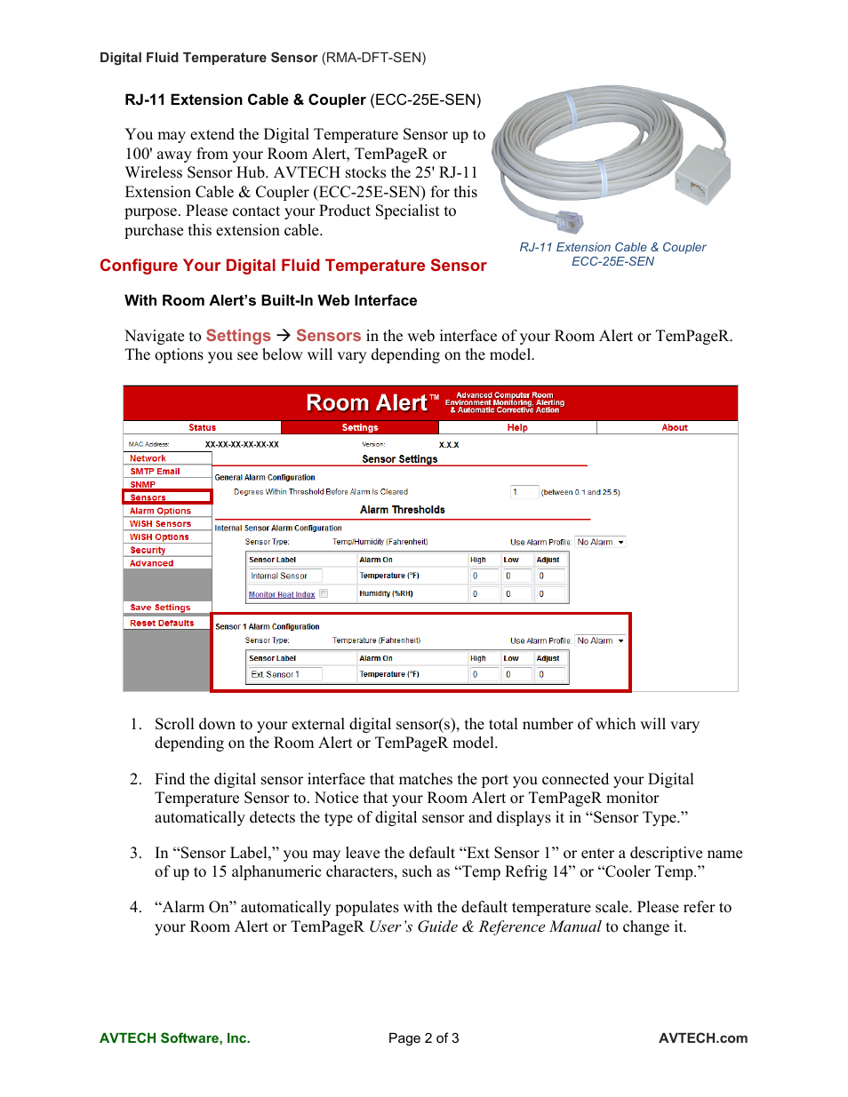 AVTECH Digital Fluid Temperature Sensor (TMP-DFT-SEN) User Manual | Page 2 / 3