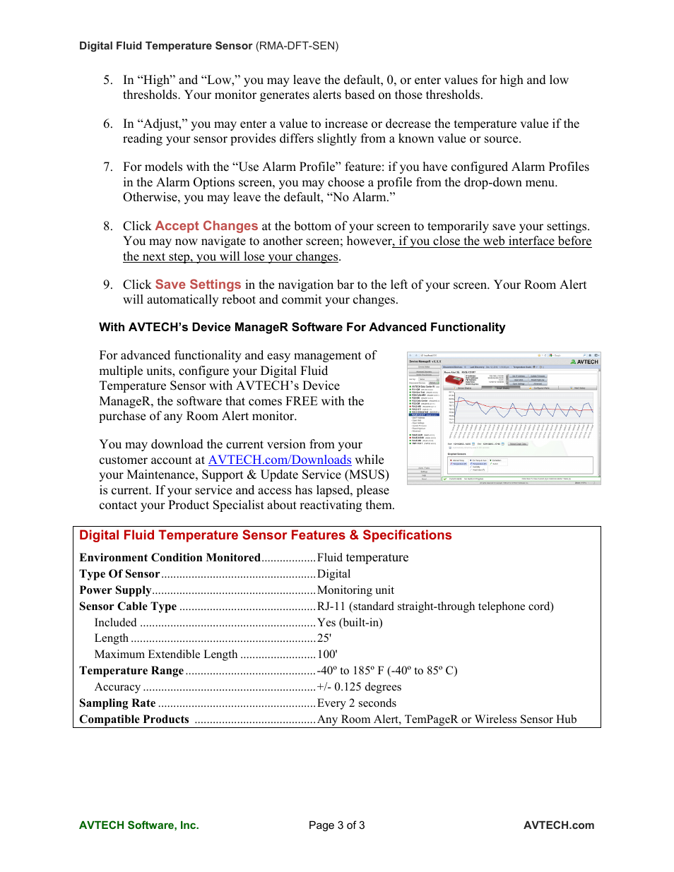 AVTECH Digital Fluid Temperature Sensor (TMP-DFT-SEN) User Manual | Page 3 / 3