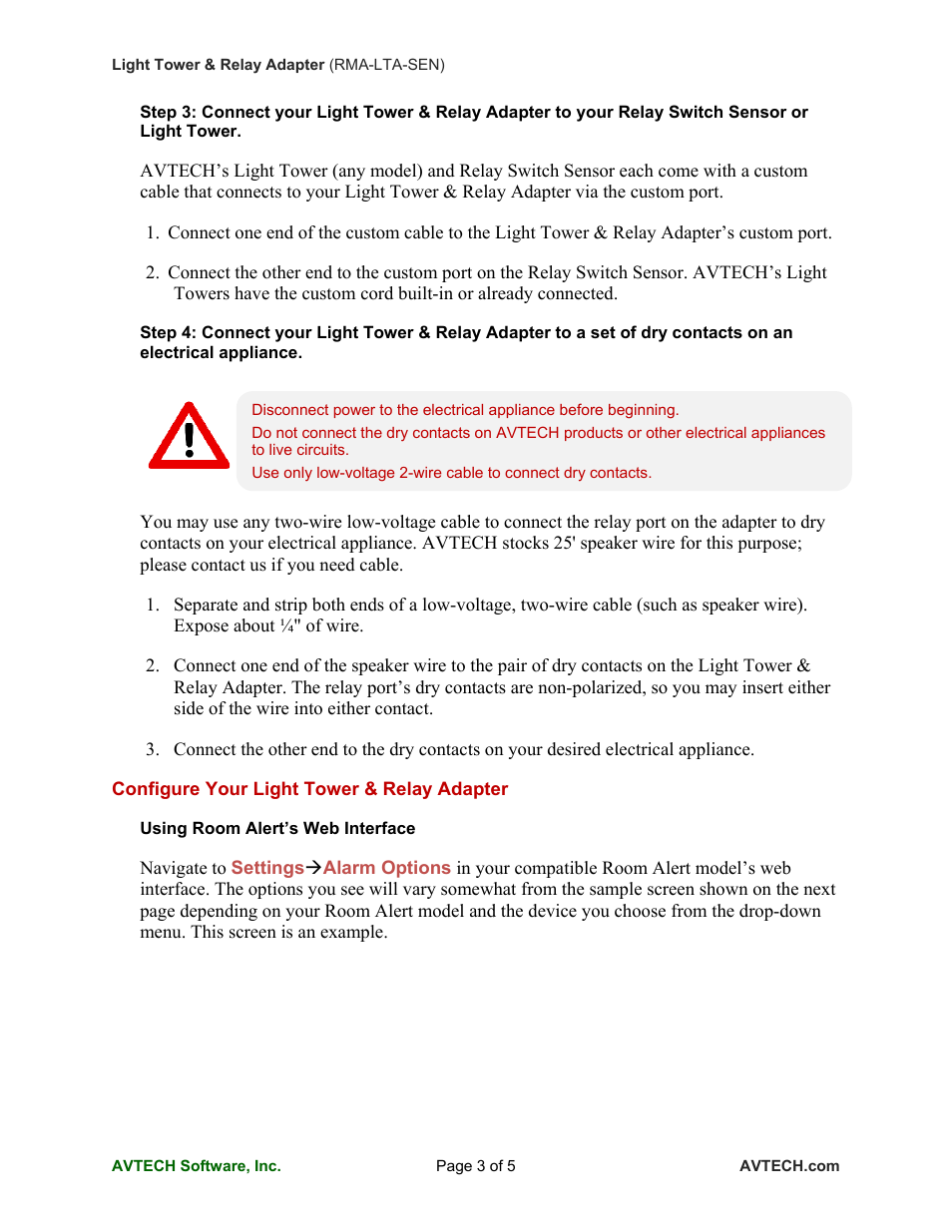 AVTECH Light Tower & Relay Adapter (LT-32-ADP) User Manual | Page 3 / 5
