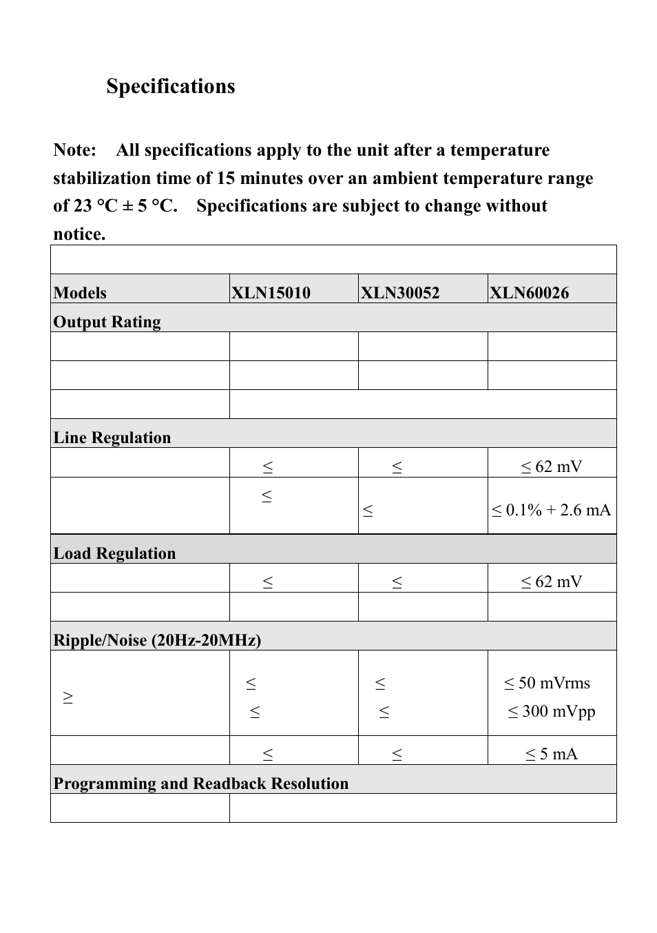 Specifications, 3 specifications | B&K Precision XLN60026 - Manual User Manual | Page 103 / 207