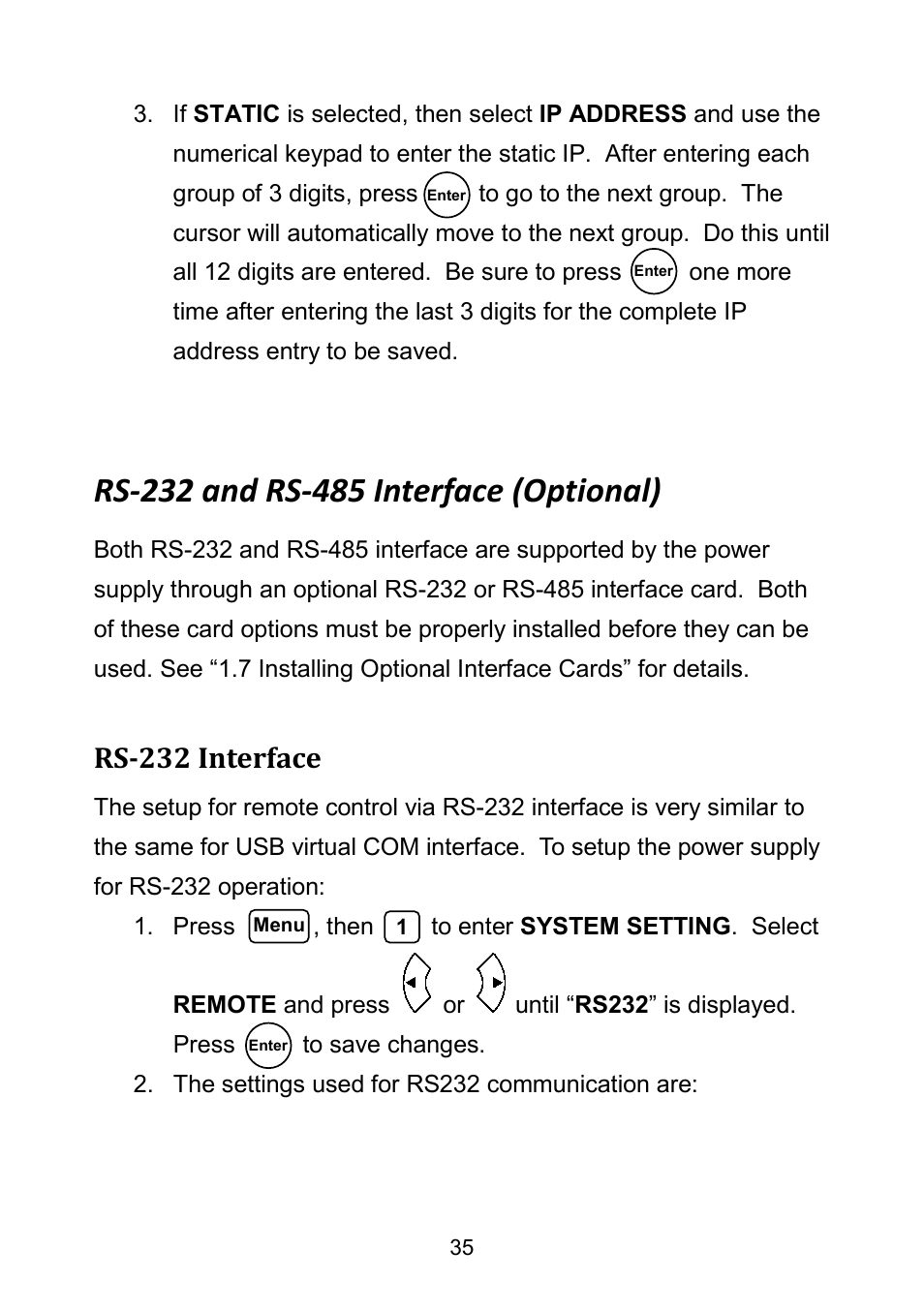 Rs-232 and rs-485 interface (optional), Rs-232 interface | B&K Precision 9171-9174 - Manual User Manual | Page 47 / 187