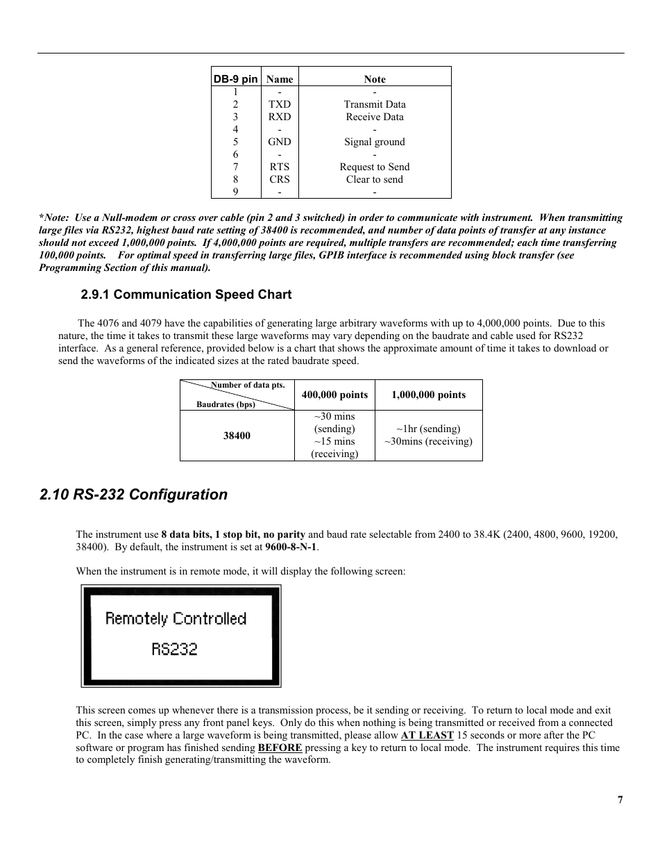 1 communication speed chart, 10 rs-232 configuration | B&K Precision 4079 - Manual User Manual | Page 13 / 106