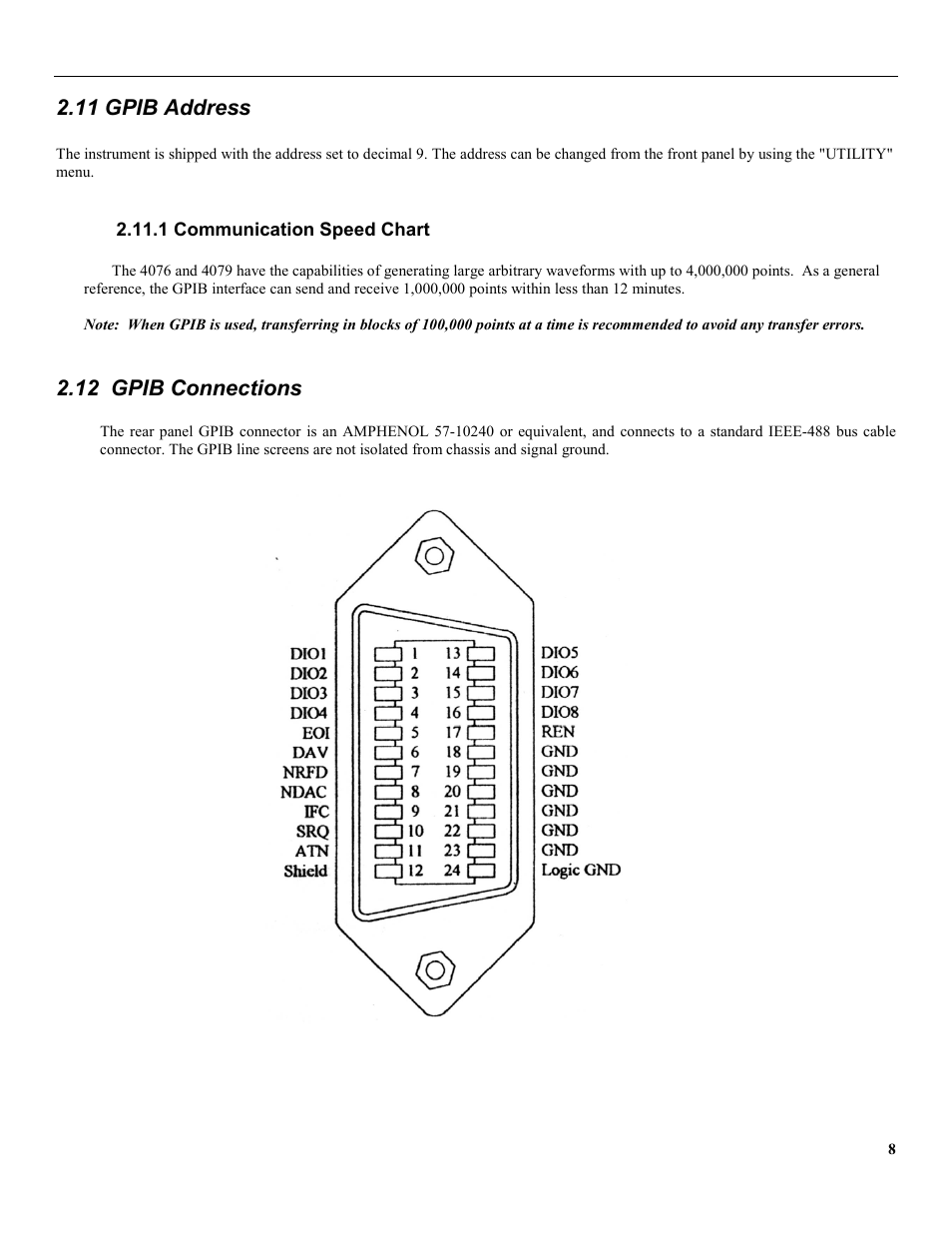 11 gpib address, 1 communication speed chart, 12 gpib connections | B&K Precision 4079 - Manual User Manual | Page 14 / 106