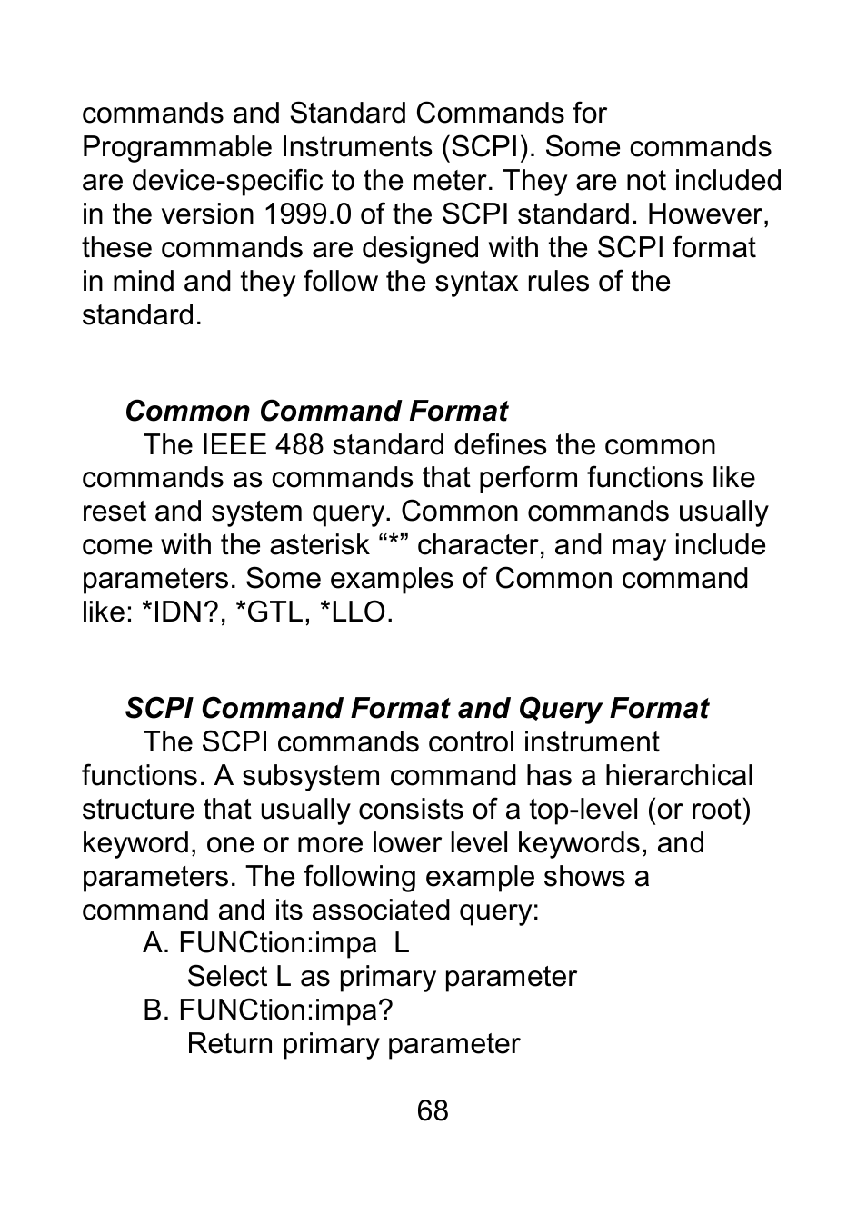 Common command format, Scpi command format and query format | B&K Precision 879B - Manual User Manual | Page 70 / 104