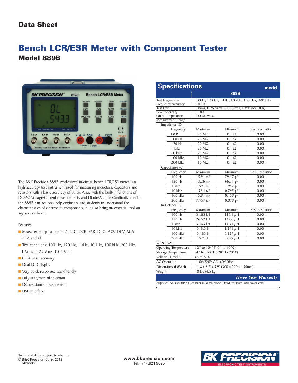 B&K Precision 889B - Datasheet User Manual | 1 page