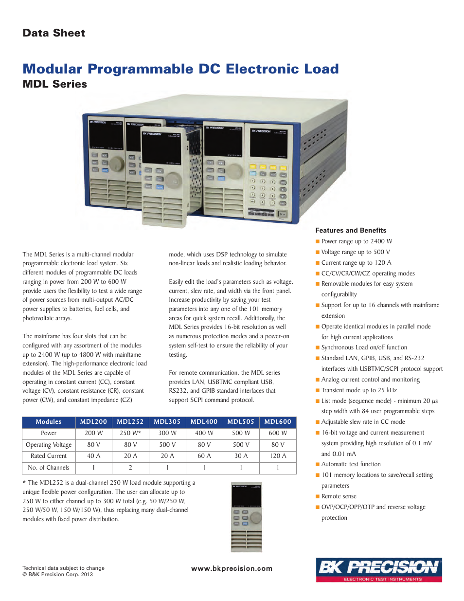 B&K Precision MDL Series - Datasheet User Manual | 6 pages