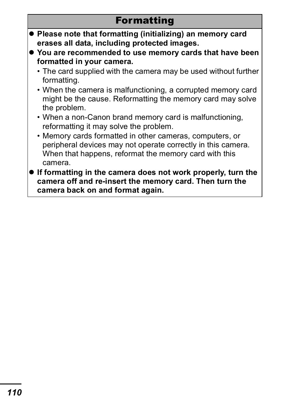 Formatting | Canon IXUS 60 User Manual | Page 112 / 131