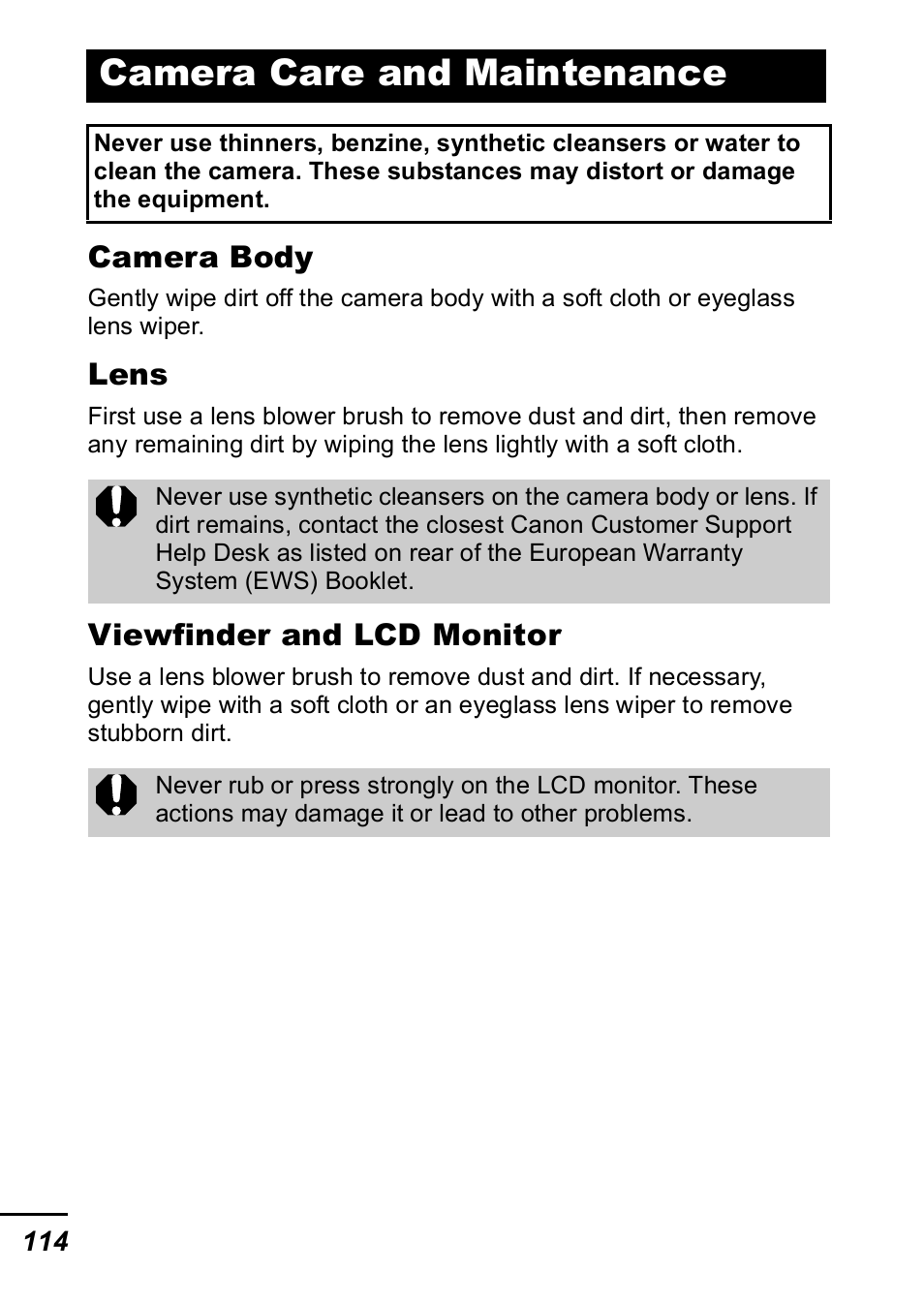 Camera care and maintenance | Canon IXUS 60 User Manual | Page 116 / 131