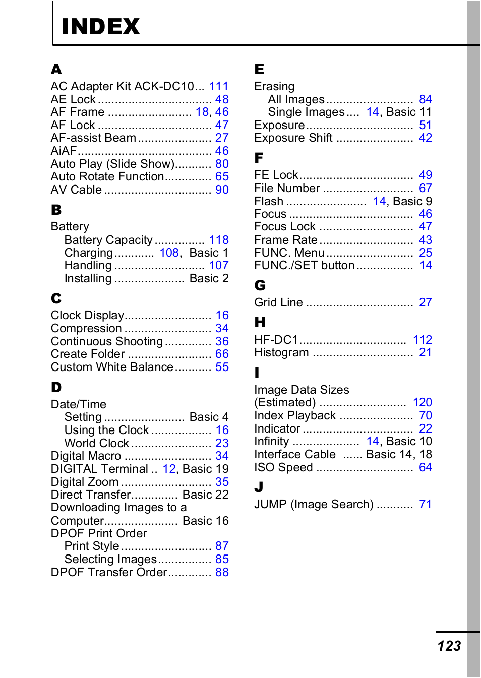 Index | Canon IXUS 60 User Manual | Page 125 / 131
