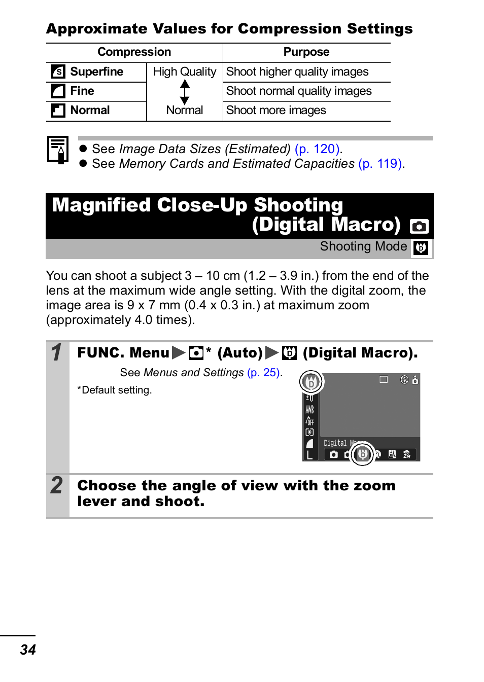 Magnified close-up shooting (digital macro), P. 34), P. 34 | Canon IXUS 60 User Manual | Page 36 / 131