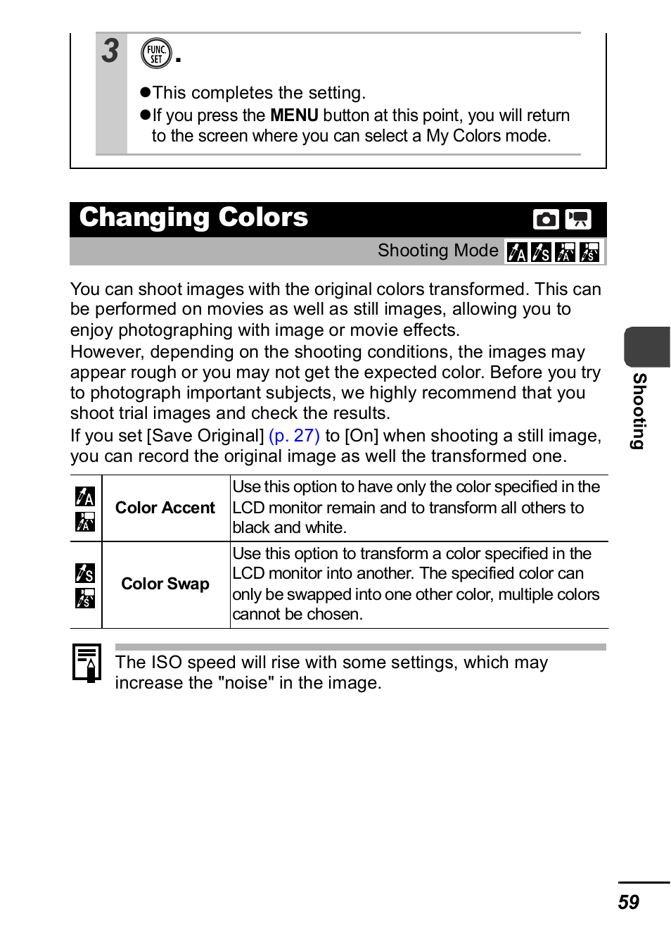 Changing colors, P. 59) | Canon IXUS 60 User Manual | Page 61 / 131