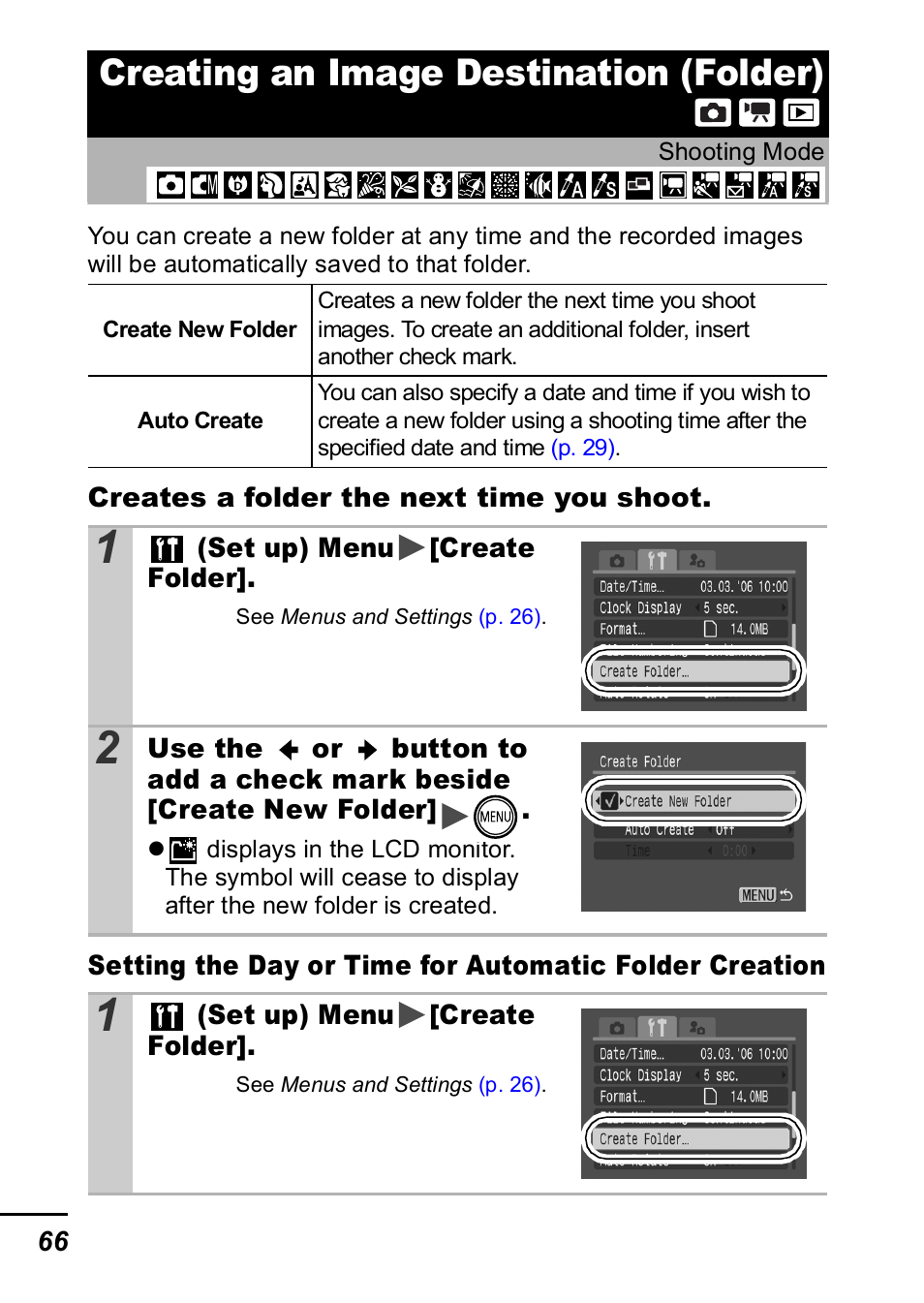 Creating an image destination (folder), P. 66), P. 66 | Canon IXUS 60 User Manual | Page 68 / 131