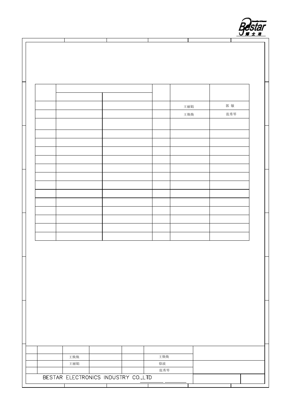 Microphone, History change record, Version no | Add packing data change items, Date, Drawn 6 5 4 3, Approved | BeStar BCM4013OSBC-38 User Manual | Page 7 / 7