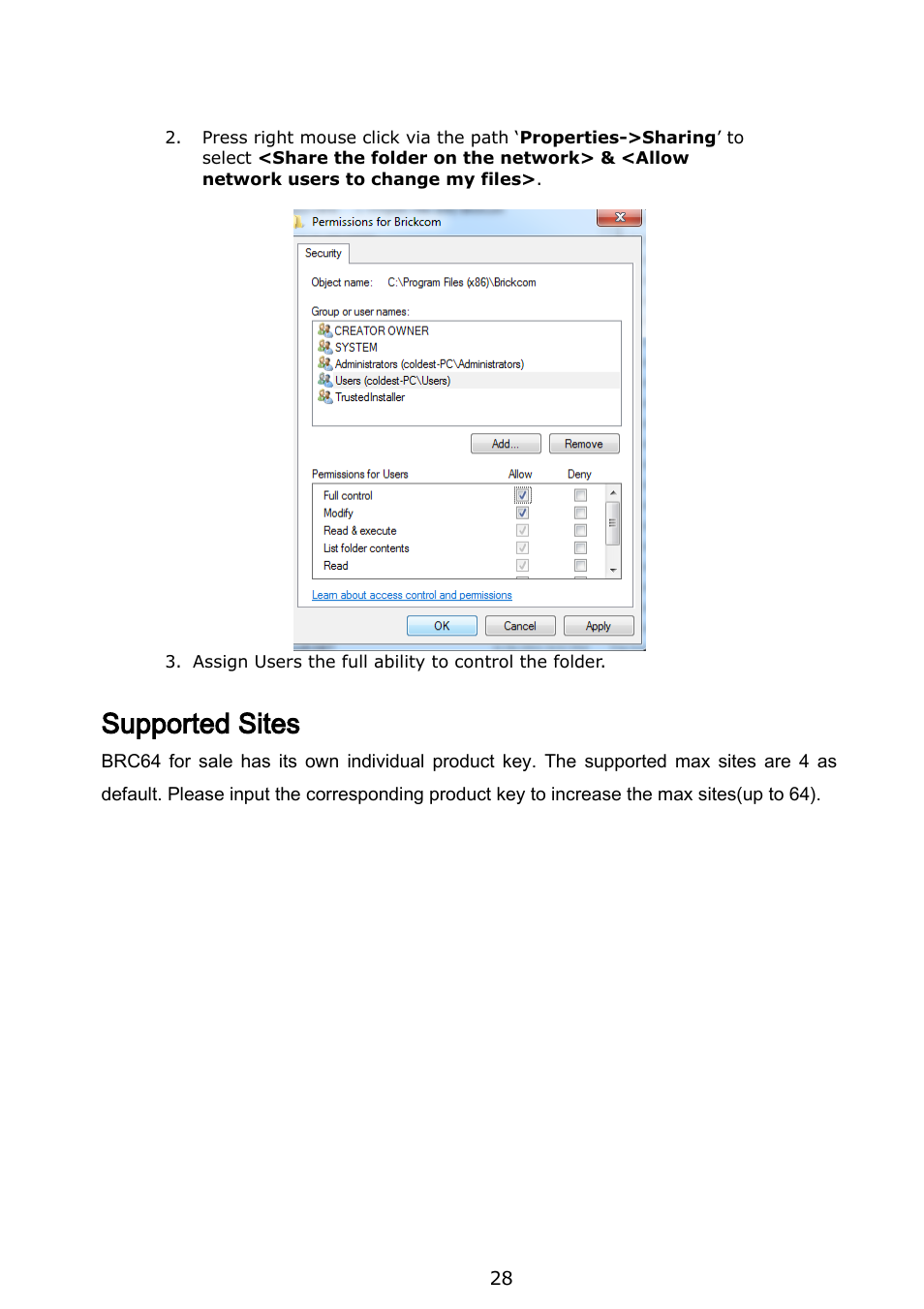 Supported sites | Brickcom BRC-64 User Manual | Page 28 / 99