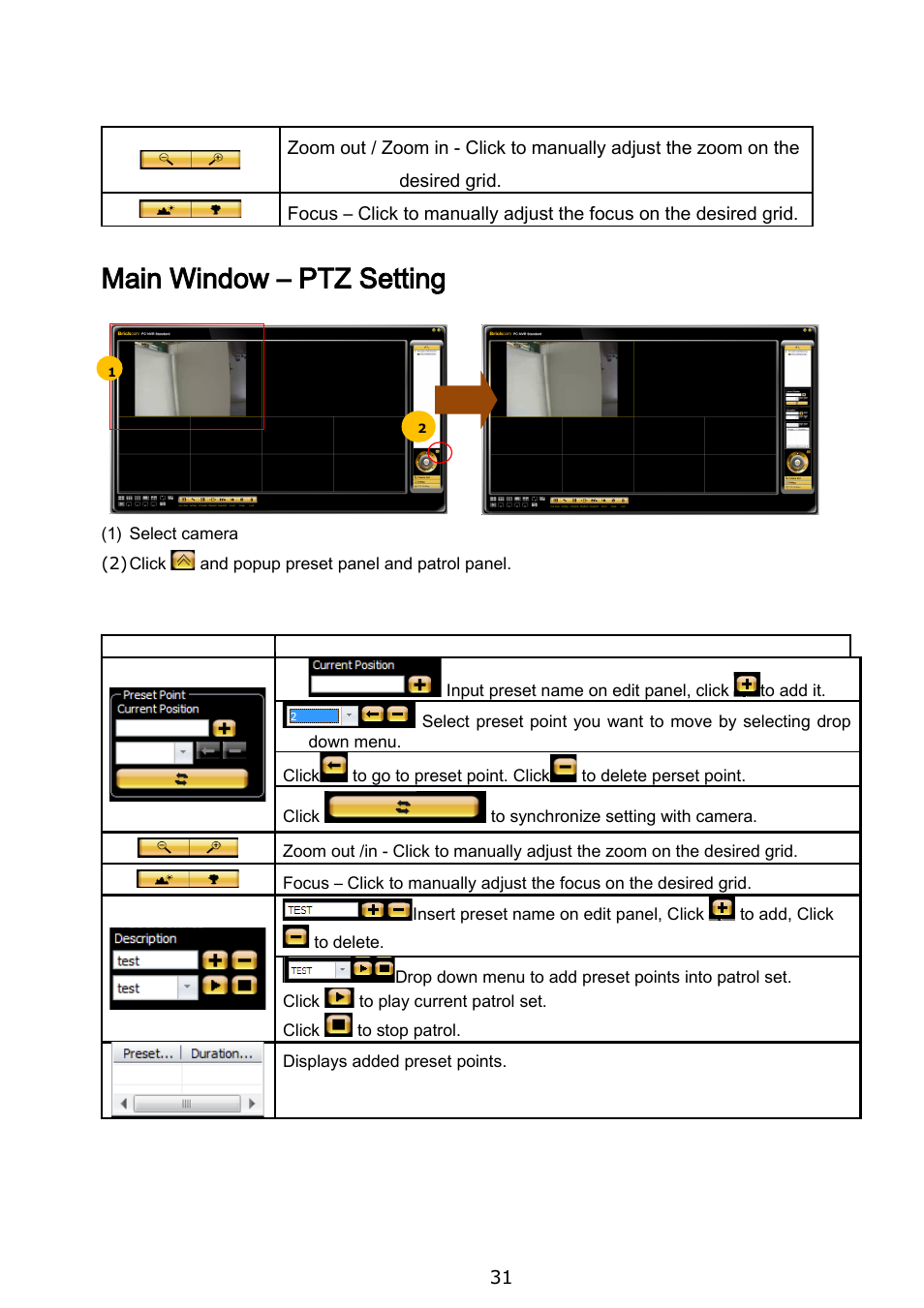 Main window – ptz setting | Brickcom BRC-64 User Manual | Page 31 / 99