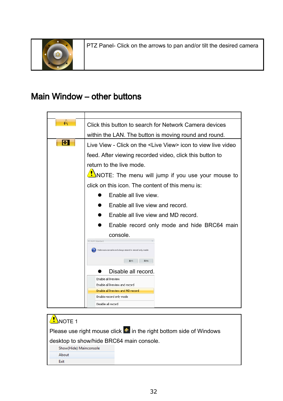 Main window – other buttons | Brickcom BRC-64 User Manual | Page 32 / 99