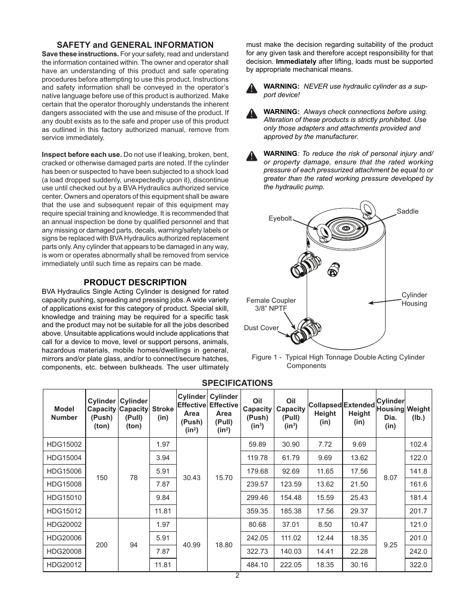 BVA Hydraulics HDG20012 User Manual | Page 2 / 8