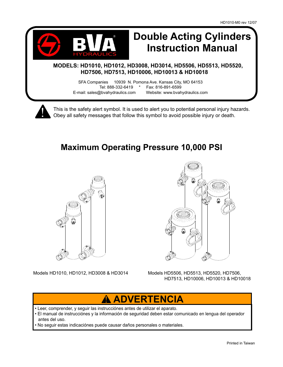 BVA Hydraulics HD10018 User Manual | 12 pages