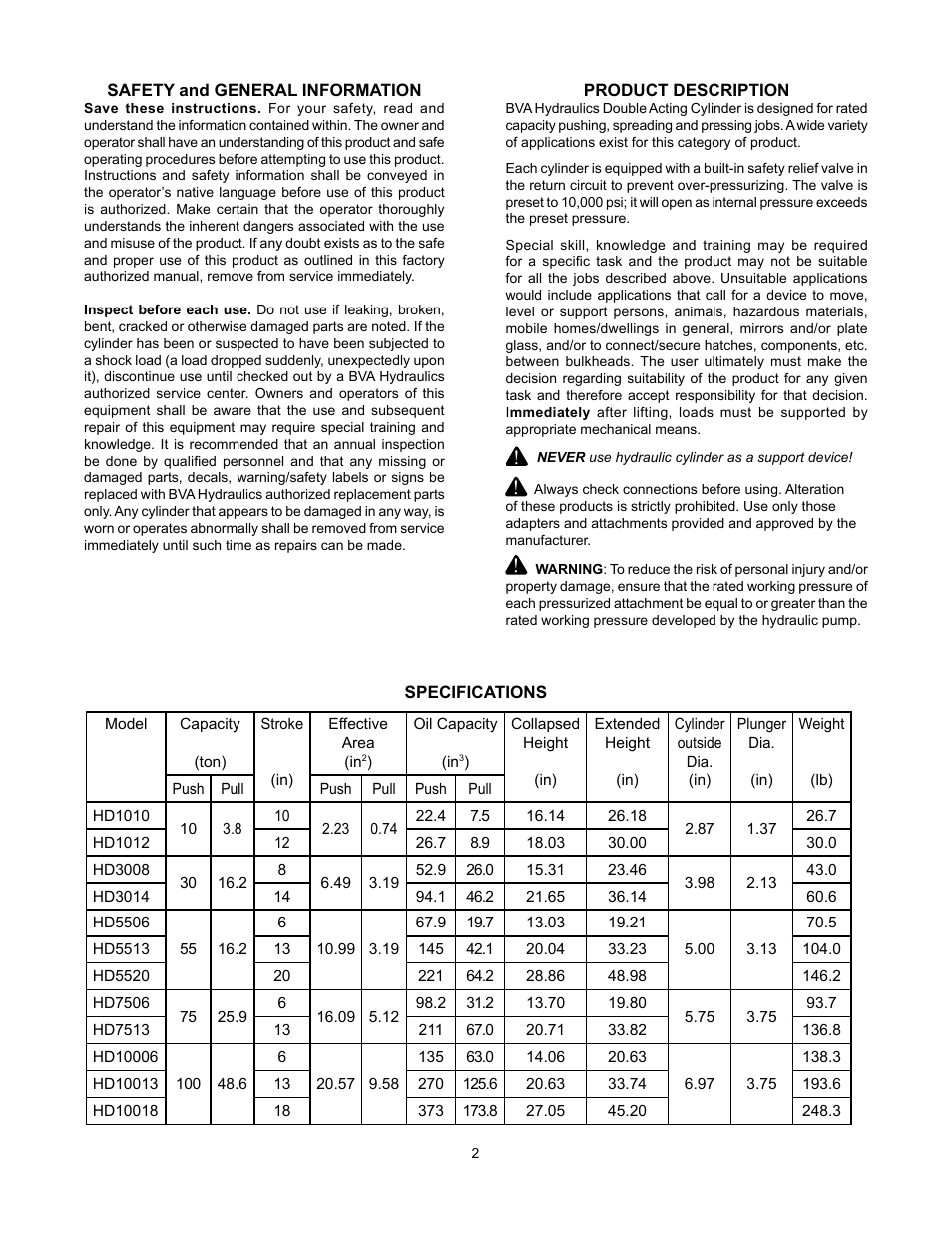 BVA Hydraulics HD10018 User Manual | Page 2 / 12