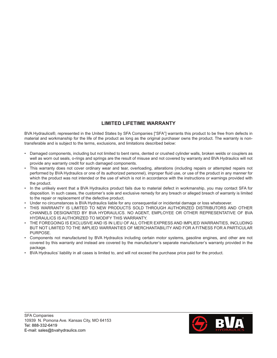 BVA Hydraulics H0500--H3008 User Manual | Page 20 / 20