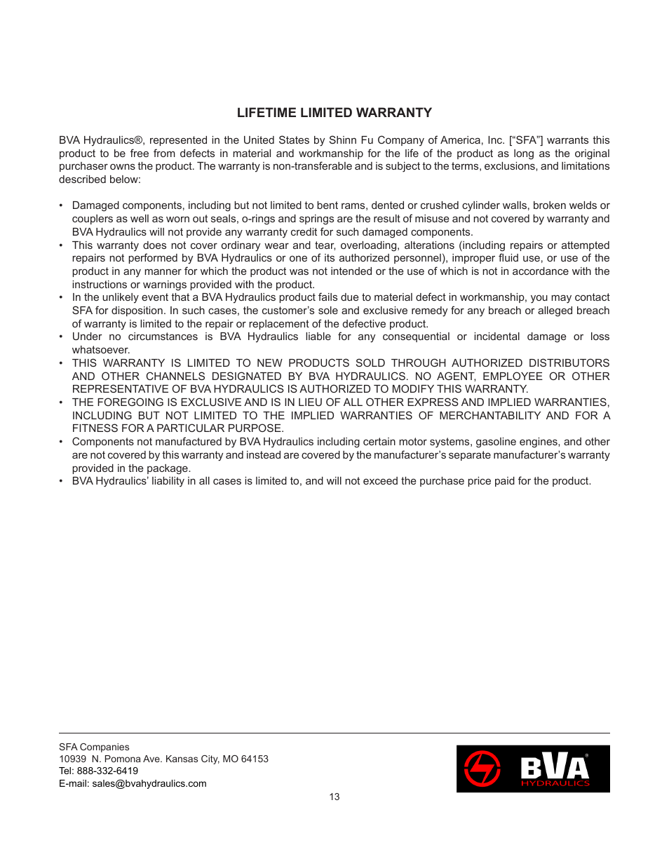 BVA Hydraulics PS33L User Manual | Page 13 / 16
