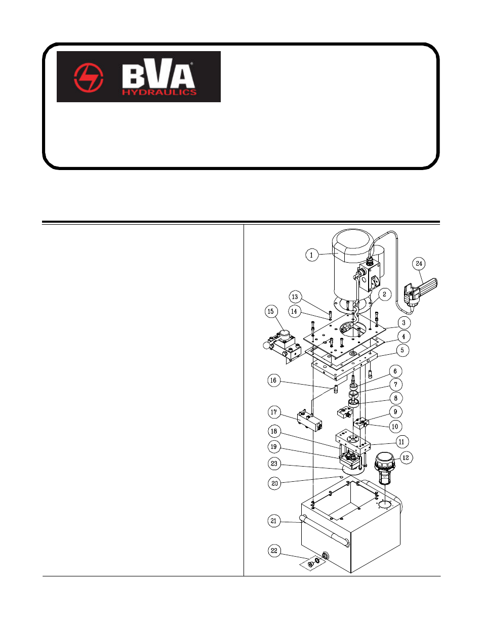 Electric pumps service parts | BVA Hydraulics PEW0501, PEW1002, PEW1503, PEW3005 User Manual | Page 10 / 11