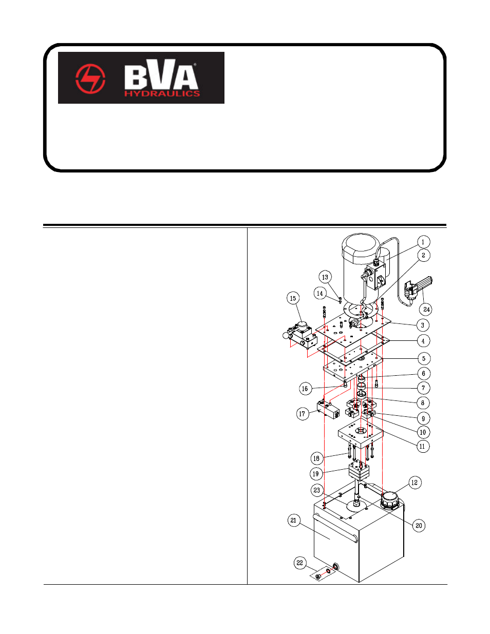 Electric pumps service parts | BVA Hydraulics PEW0501, PEW1002, PEW1503, PEW3005 User Manual | Page 11 / 11