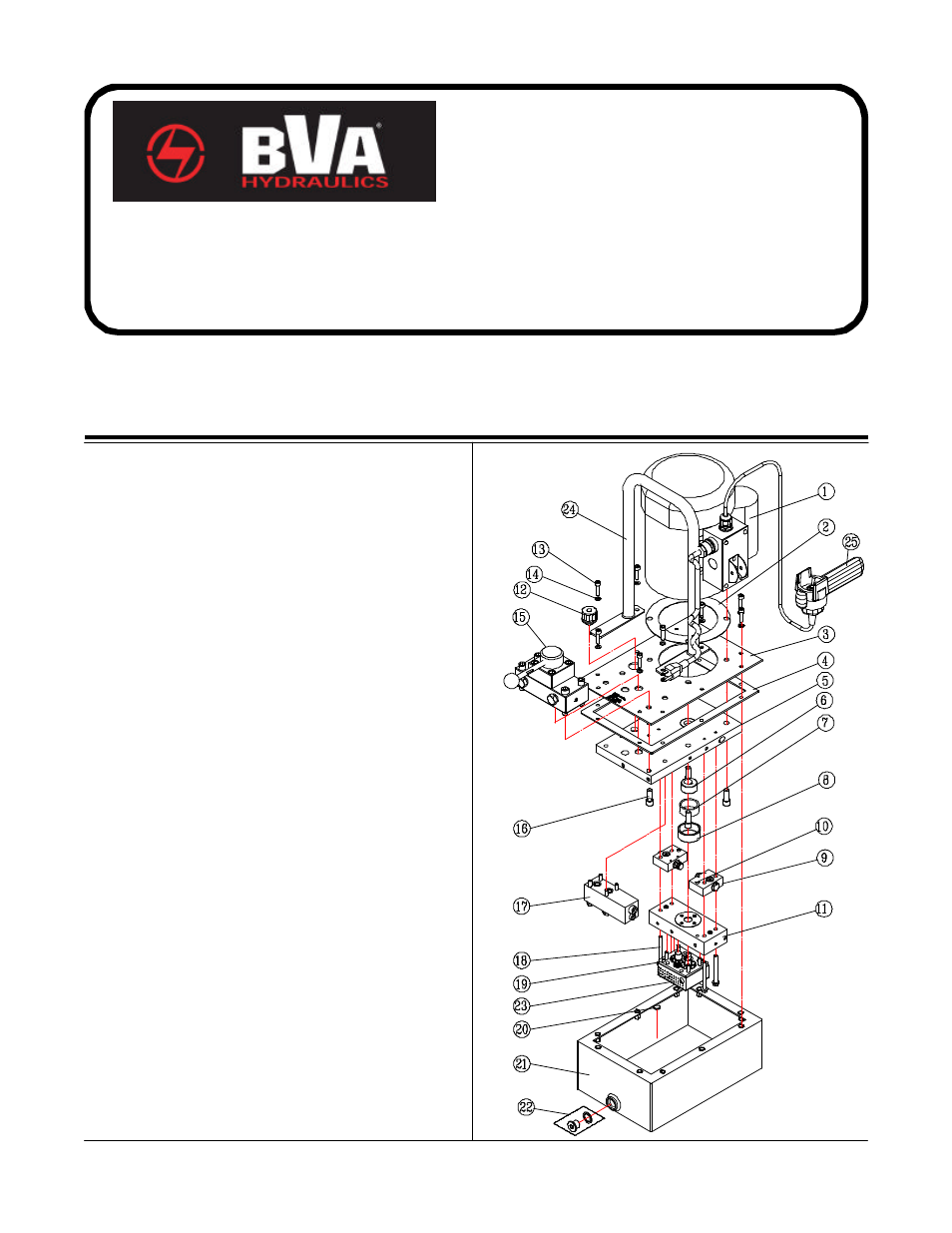 Electric pumps service parts | BVA Hydraulics PEW0501, PEW1002, PEW1503, PEW3005 User Manual | Page 8 / 11