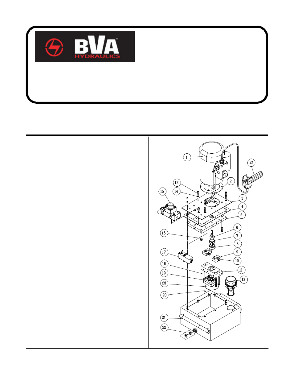 Electric pumps service parts | BVA Hydraulics PEW0501, PEW1002, PEW1503, PEW3005 User Manual | Page 9 / 11