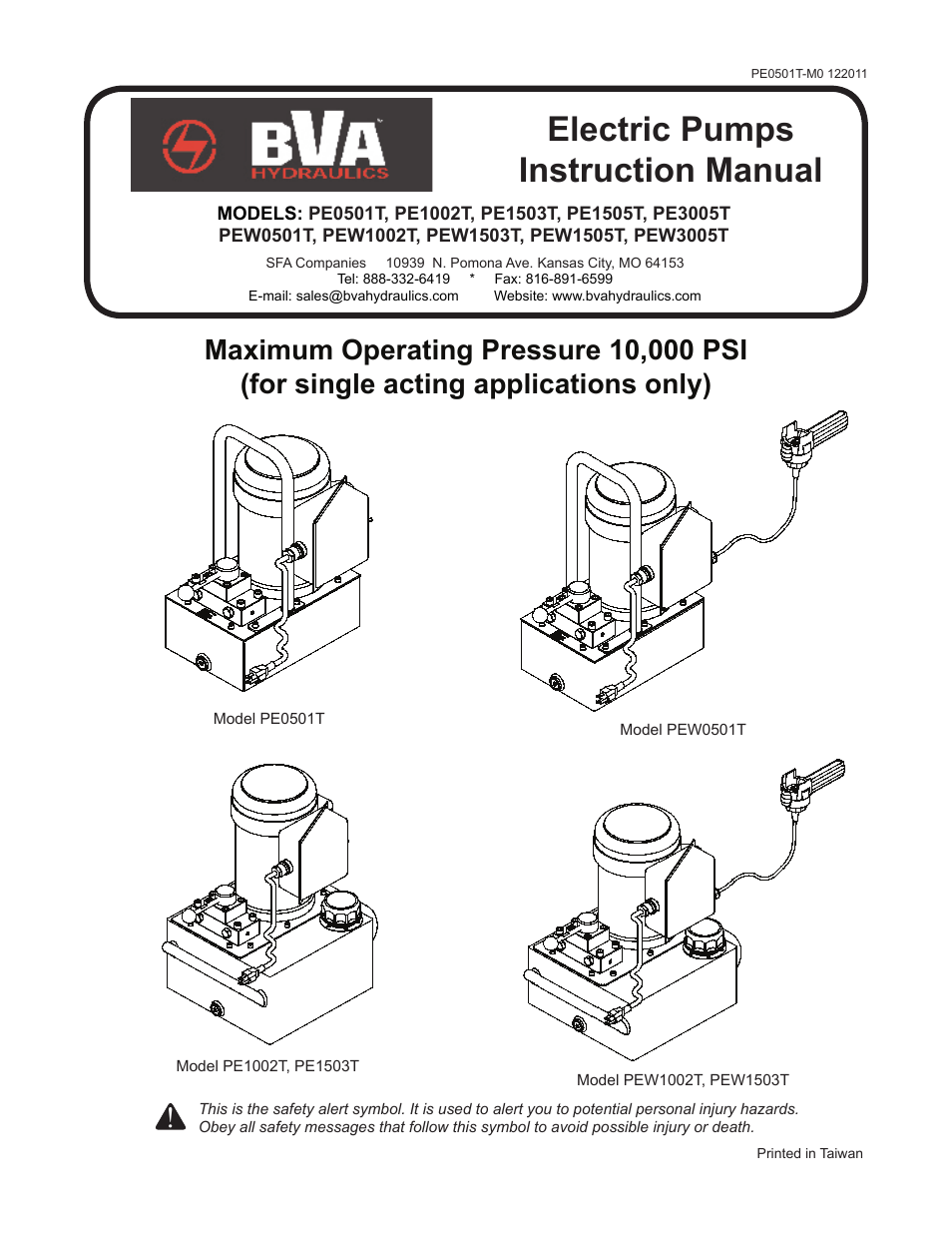 BVA Hydraulics PEW0501T, PEW1002T, PEW1503T, PEW1505T, PEW3005T User Manual | 12 pages
