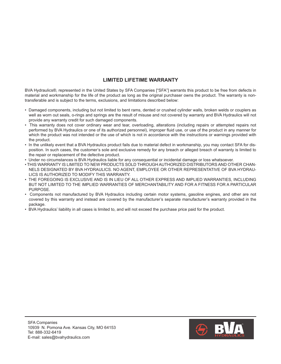 BVA Hydraulics PEW0501T, PEW1002T, PEW1503T, PEW1505T, PEW3005T User Manual | Page 12 / 12