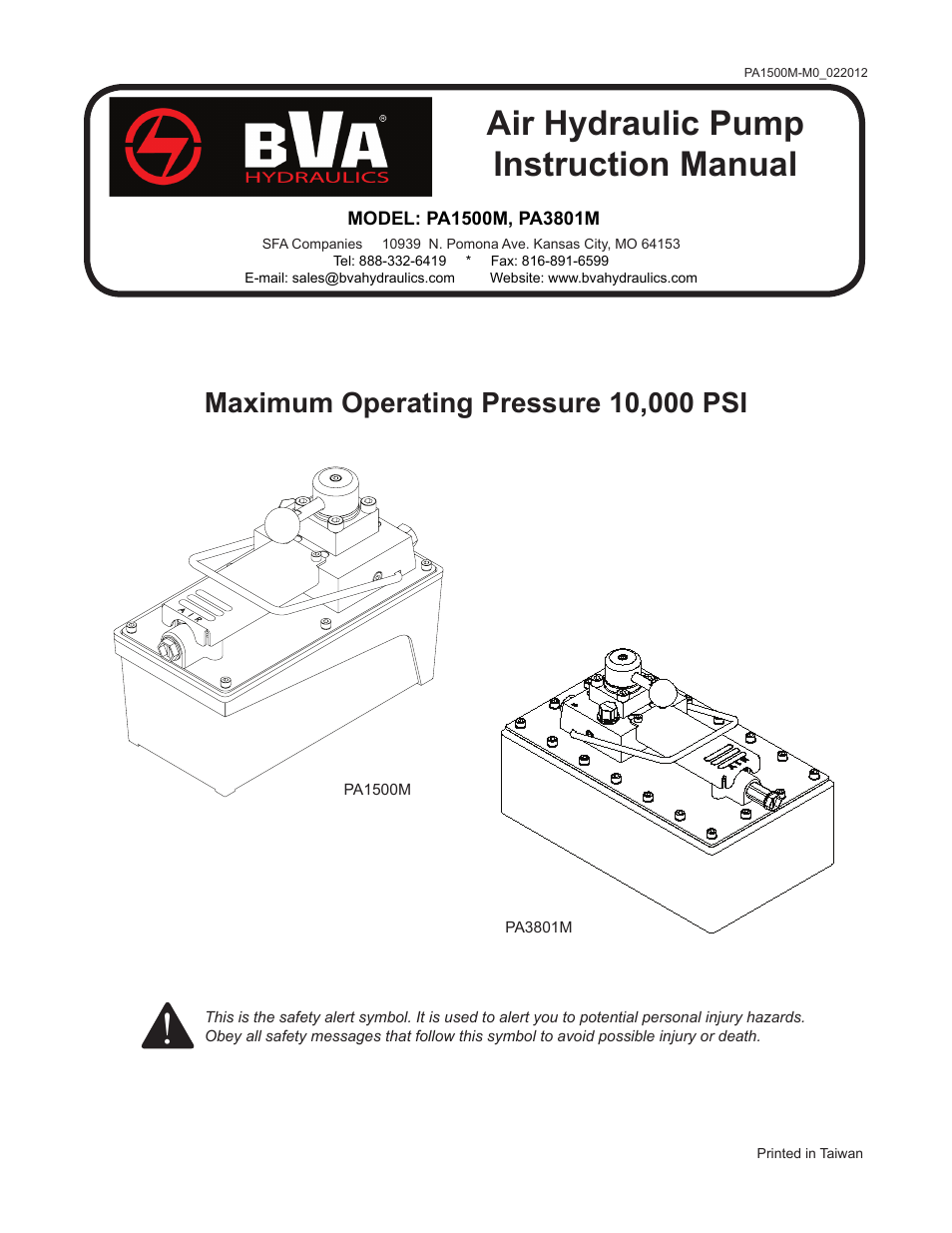BVA Hydraulics PA1500M, PA3801M User Manual | 12 pages