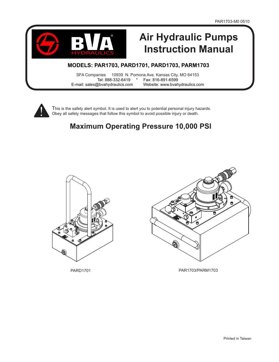 BVA Hydraulics PAR1703, PARD1701, PARD1703, PARM1703 User Manual | 13 pages