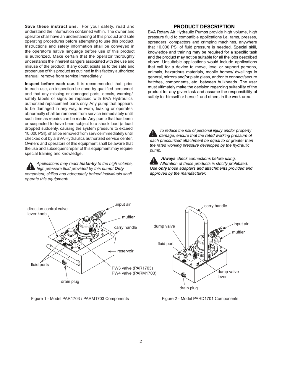 BVA Hydraulics PAR1703, PARD1701, PARD1703, PARM1703 User Manual | Page 2 / 13