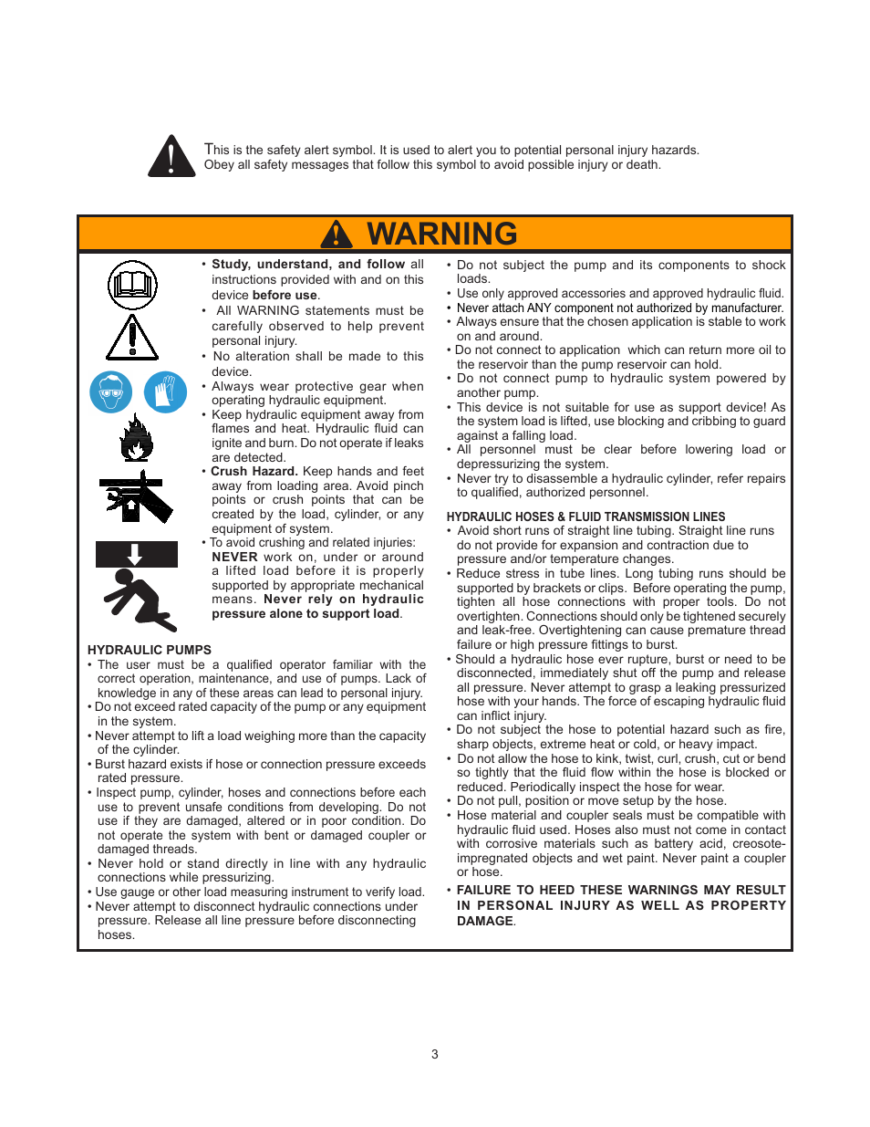 Warning | BVA Hydraulics PAR1703, PARD1701, PARD1703, PARM1703 User Manual | Page 3 / 13