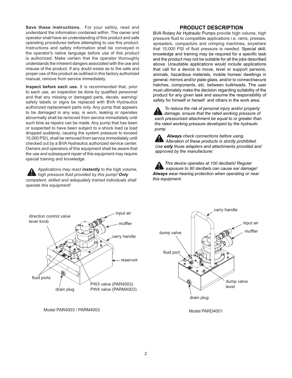 BVA Hydraulics PAR4003, PARD4001, PARD4003, PARM4003 User Manual | Page 2 / 12