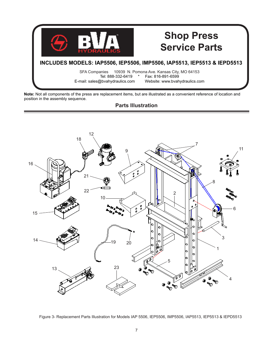Shop press service parts | BVA Hydraulics IEPD5513, IEP10010, IAP10010, IEPD10010, IEPDS10010 User Manual | Page 7 / 12