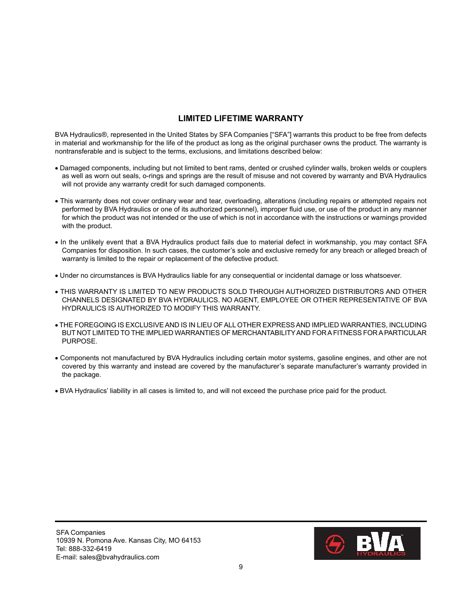 BVA Hydraulics IMP2514, IAP2514, IEP2514, IEPS2514 User Manual | Page 9 / 10