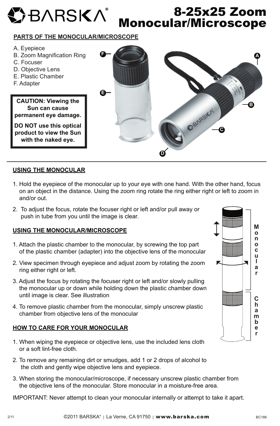 BARSKA AA11568 Monocular Microscope User Manual | 1 page