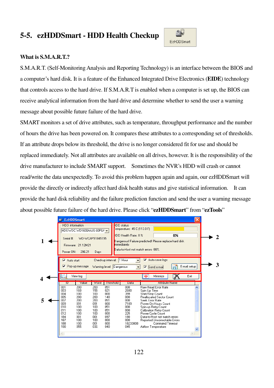 5. ezhddsmart - hdd health checkup | I-View AnyNet-0401Mini Embedded NVR User Manual | Page 122 / 169