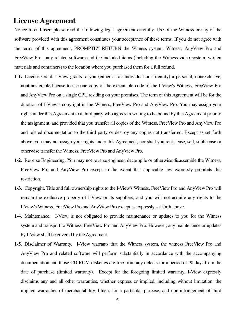 License agreement | I-View AnyNet-0401Mini Embedded NVR User Manual | Page 5 / 169